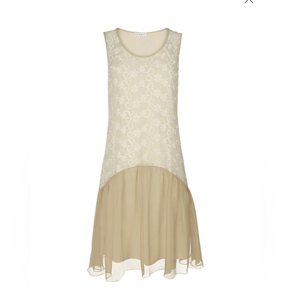 Venus Sand & White Lace-Accent Drop-Waist Dress